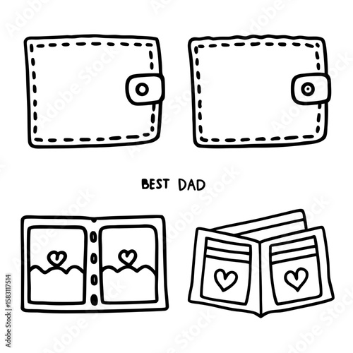Doodle illustration of wallets and photo album for Best Dad  