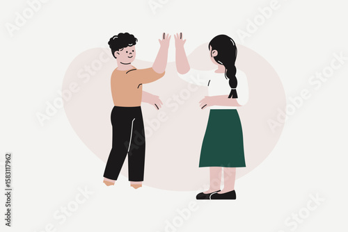 Coworkers Celebrating Successful Conflict Resolution with High Five Illustration