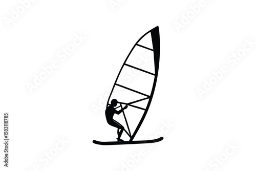 A Solitary Windsurfer Glides Across the Water with Grace and Precision Captured in a Striking Black and White Silhouette This image