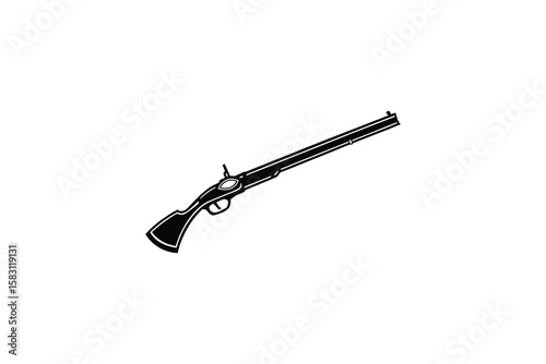 Antique Flintlock Musket Rifle Illustration Black and White Design Historical Weaponry Old Gun Vintage Firearm Silhouette This image features detailed black