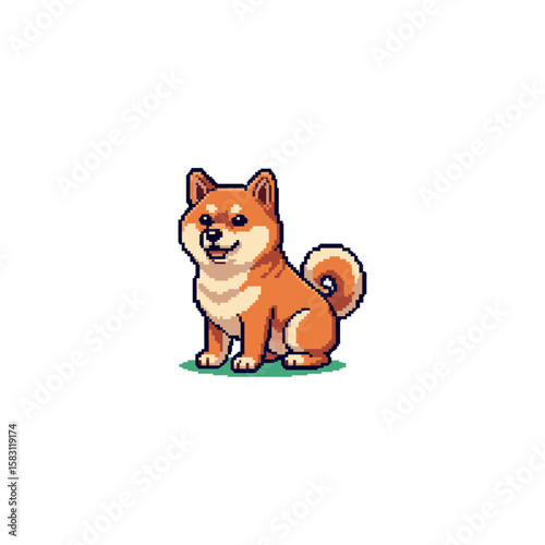 Pixelated Shiba Inu Dog icon logo flat vector design