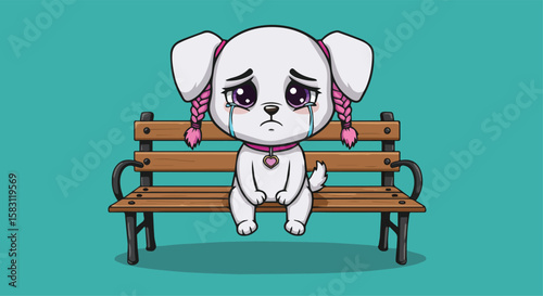  Cute Crying Puppy Sitting Alone on a Park Bench