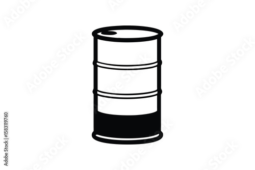 Isolated Metal Barrel with Liquid Contents Depicted in a Simple Black and White Silhouette Style silhouette This image shows metal barrel