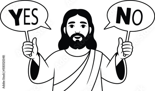 Jesus presents a choice between yes and no in a cartoon illustration