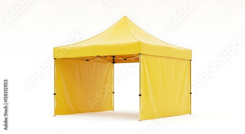 Bright yellow pop-up tent isolated on white background perfect for outdoor events