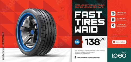 Horizontal advertising banner on the theme of car tires.