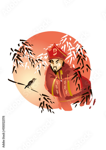 Illustration for the fairy tale by Hans Christian Andersen: The Nightingale