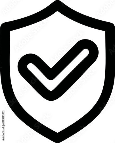 Black and white shield icon with check mark representing security concept