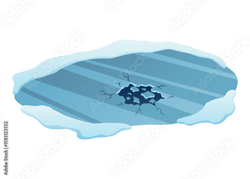 Winter nature design element set. Snow symbol, frozen lake. Snowy decoration isolated on white background. Vector cartoon illustration