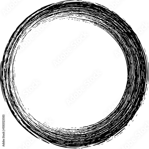 Grunge black circular brushstroke enso ink circle