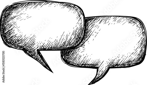 Sketch of two overlapping speech bubbles in black and white, conversation concept