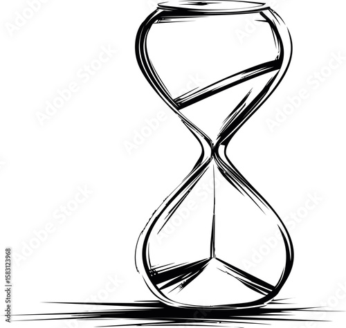 Black and white sketch of an hourglass with abstract shading on white