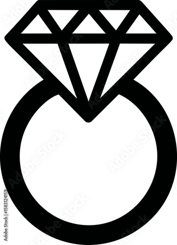 Black and white icon of a diamond ring symbolizing love and commitment