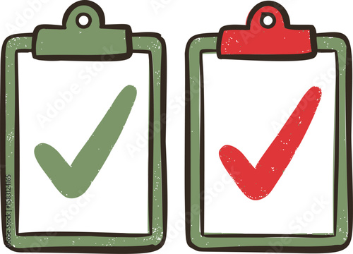 Illustration of green and red check marks on clipboards for comparison concept