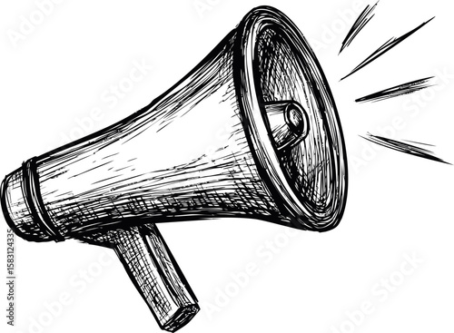 Hand-drawn sketch of a megaphone with sound lines emitting