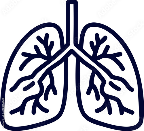 Black and white outline illustration of human lungs with bronchial branches
