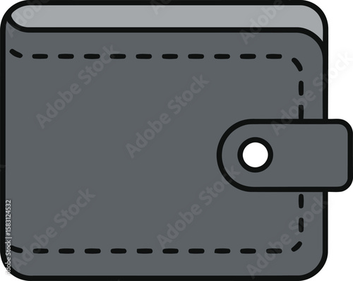 A simple, flat illustration of a closed, gray wallet with a clasp.