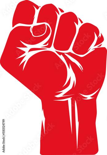 Red stylized fist symbolizing strength and unity in vector art illustration