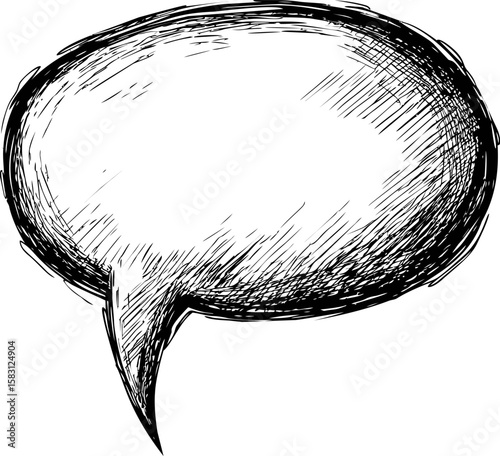 Hand-drawn black and white speech bubble with sketchy texture