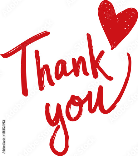 Red handwritten thank you with heart symbol, digital illustration