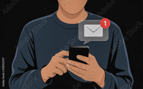 Hands holding smartphone with message notification