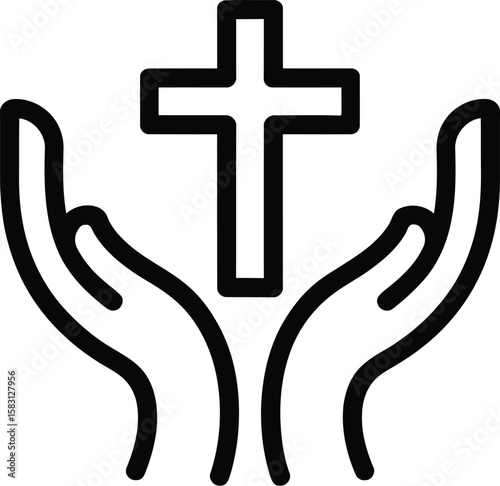 Two hands holding a Christian cross symbol on a plain white backdrop