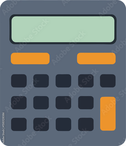 A simple, flat-design illustration of a calculator with a gray body and orange buttons.
