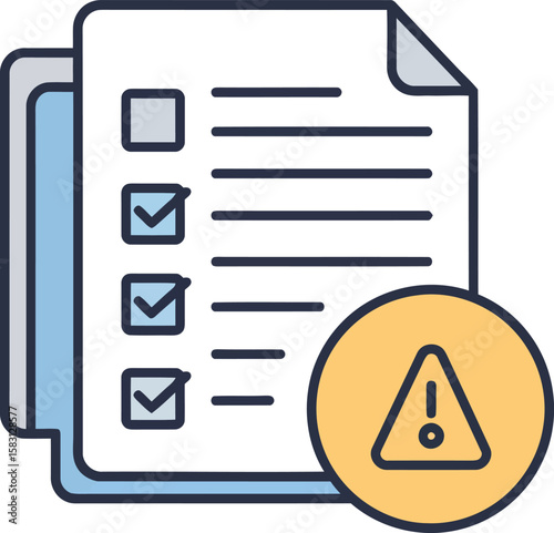 Checklist with completed tasks and a warning sign indicating a potential issue.