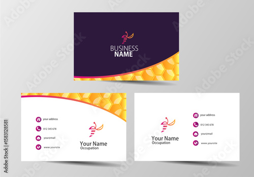 Business card wth honeycombs. Visiting card template for beekeeper
