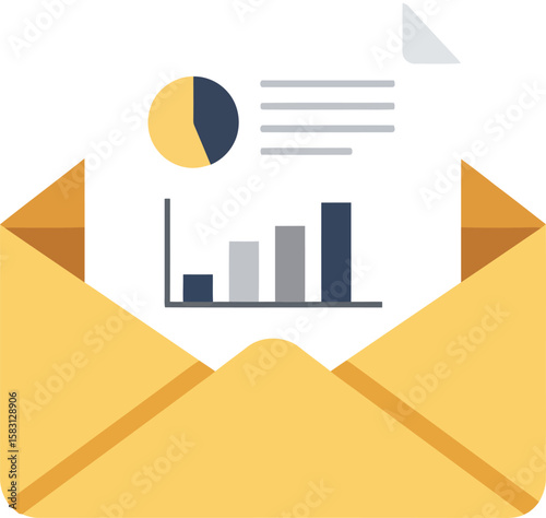 An open yellow envelope displaying business charts and a document.
