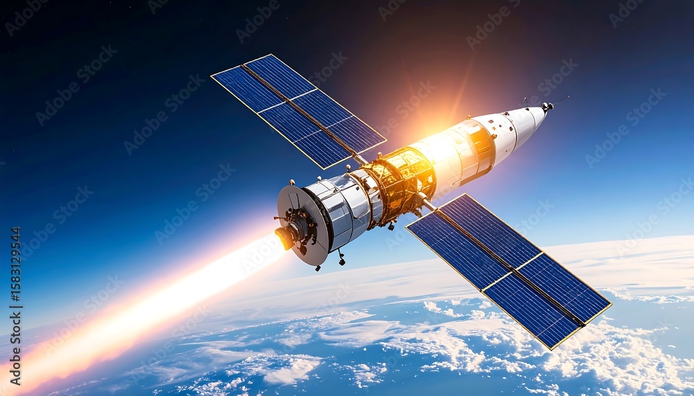 Fototapeta premium Spacecraft Launching Into Orbit Over Earth