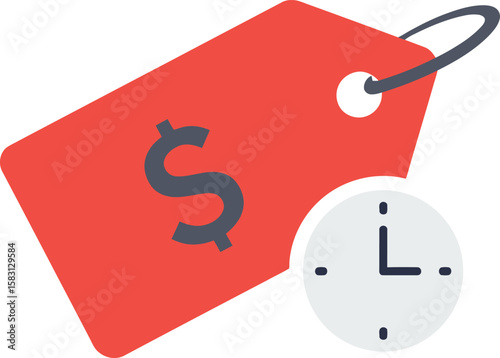 Red price tag with a dollar sign and a clock, indicating limited time offer.