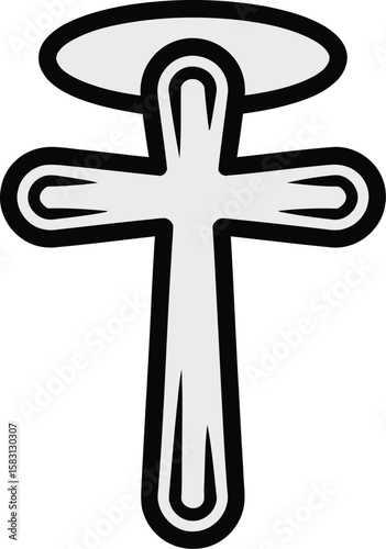 Outline drawing of a cross with halo, a symbol of faith and spirituality