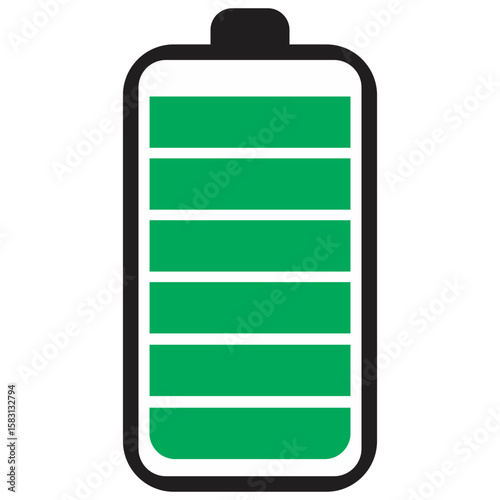 Green battery icon shows full charge level for energy and power.