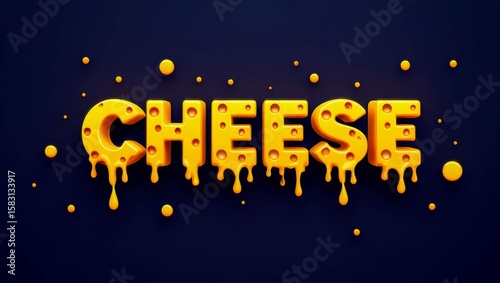 Cheese text design with melting effect and splash elements on dark background.