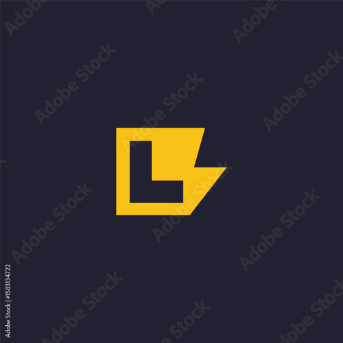 A modern and dynamic monogram logo featuring a stylized letter 'L' combined with a lightning bolt or sharp arrow motif, rendered in a bright yellow color against a sophisticated dark blue-grey backgro