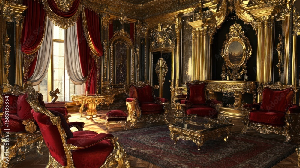 Fototapeta premium Luxurious ornate gold-and-red interior