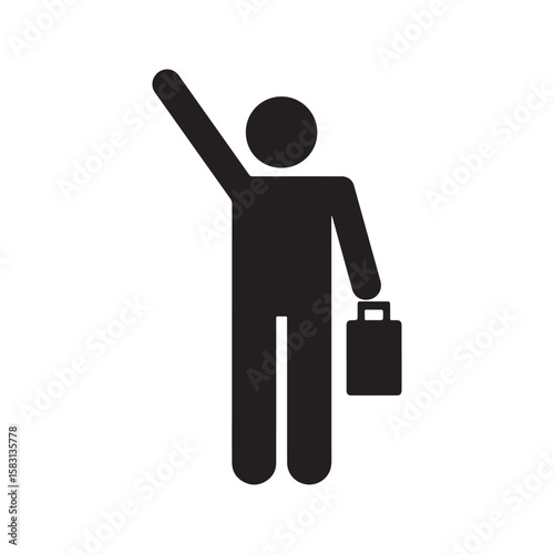 Hailing taxi icon, simple pictogram of a person with suitcase waiting for transport.
