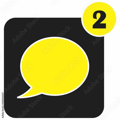 Two unread messages icon with yellow speech bubble and black background.