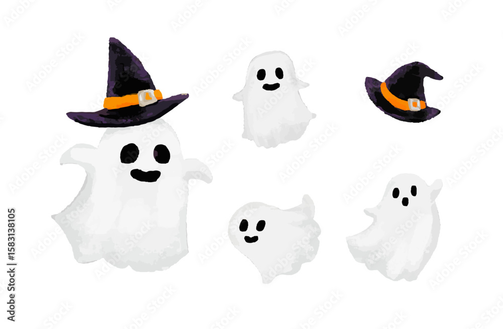 Obraz premium Set of cute ghosts and witch hats - Halloween clip art collection