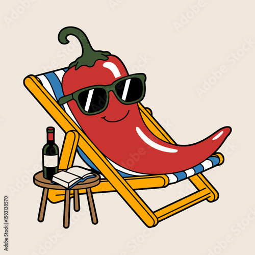 Relaxing Chili Pepper on Deck Chair 