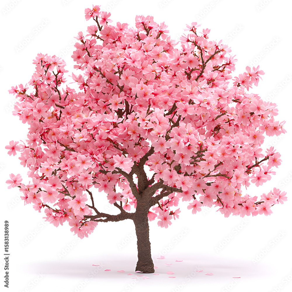 Fototapeta premium A vibrant pink cherry blossom tree against a white background.