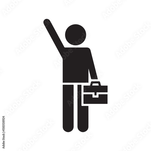 Hailing taxi icon, simple pictogram of a person with suitcase waiting for transport.