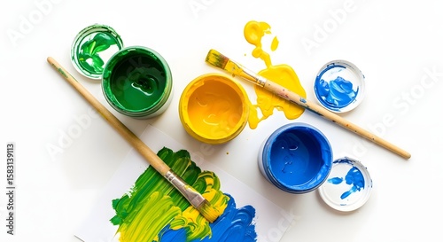 Wallpaper Mural Vibrant colors of paint and brushes create a beautiful artistic scene on a white backdrop. Torontodigital.ca