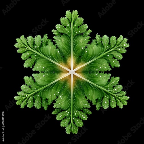 Vibrant green leaf pattern on a dark background.