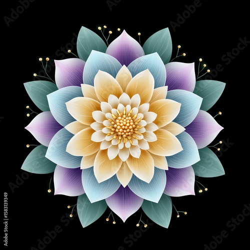 Vibrant lotus flower on black background.