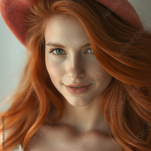 Fresh-faced redhead with a bright smile, clean beauty concept, Generative AI