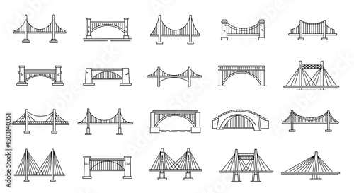 Collection of diverse bridge designs illustrating architectural innovation and engineering prowess across different styles and eras