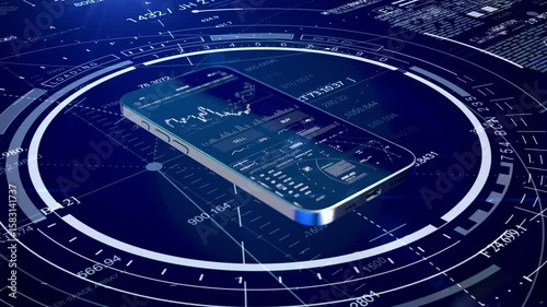 smartphone invest stock technological HUD Business and marketing. Candle stick stock chart. Stock Market Bears and bulls fighting. 3D animation