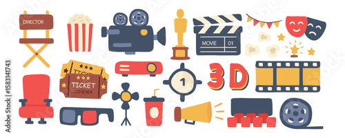 Movie icon. Cinema cartoon vector set. Isolated movie icon set. Video reels sign.